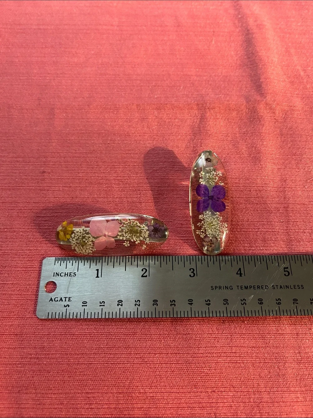 Resin Floral Hair Clip Set — Pink & Purple Pressed Flower Accents